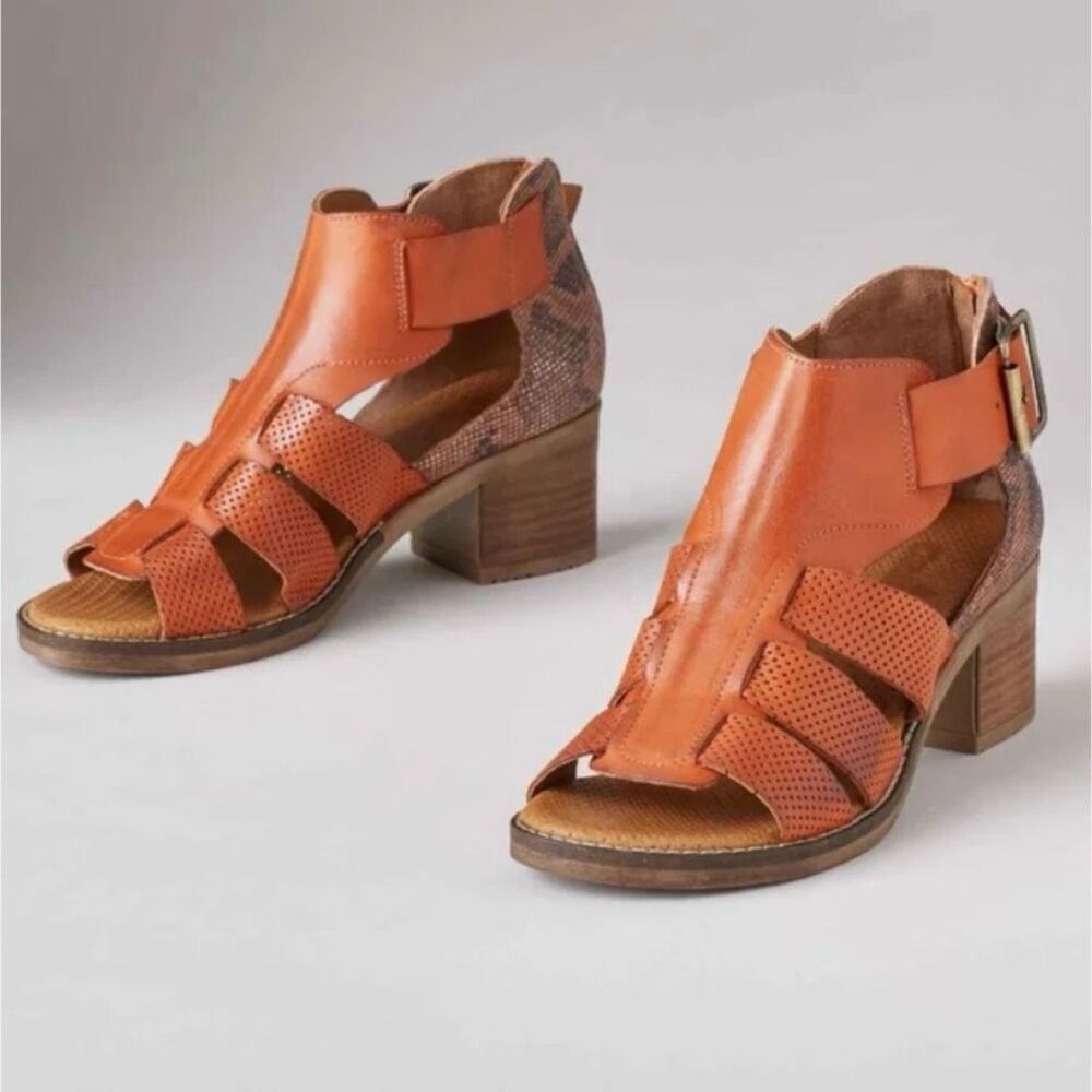 Sundance Casta Cubra burnt orange leather stacked heel sandals sz 41